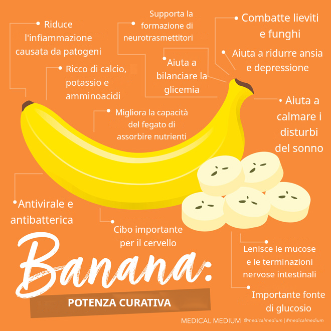 Banane mature ricche di zucchero naturale e di minerali come potassio, manganese e selenio