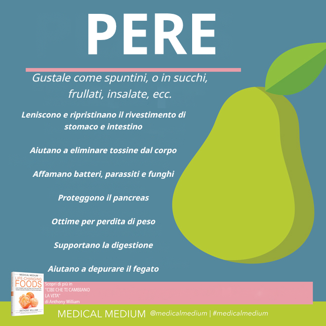 Pere fresche tagliate, ricche di minerali traccia e aminoacidi per pancreas e digestione