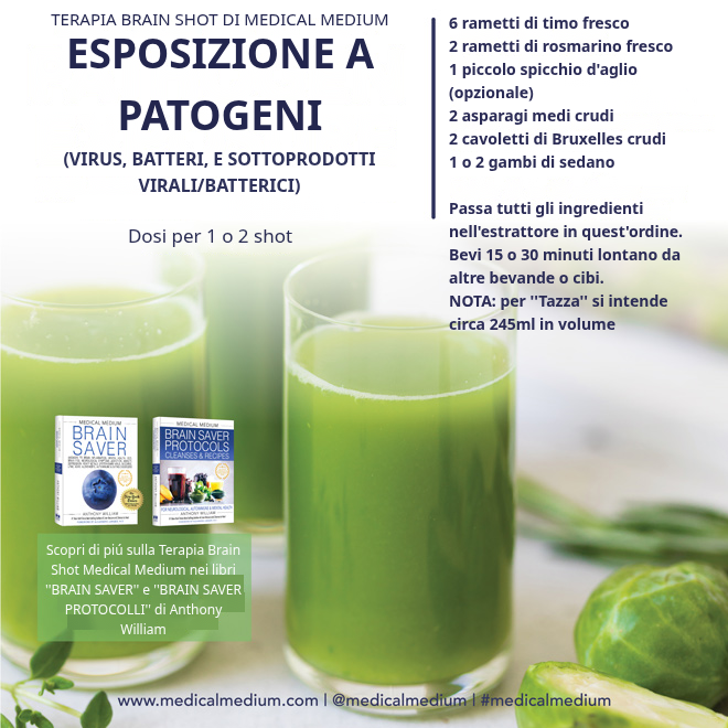 Shot esposizione a patogeni con timo, rosmarino, aglio, asparagi, cavoletti e sedano