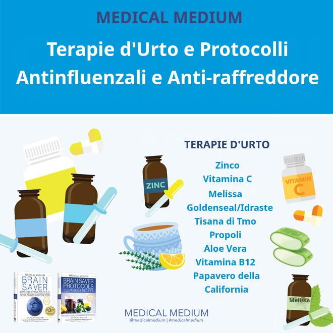 Terapie d'Urto di Medical Medium per raffreddore e influenza: zinco, vitamina C e melissa