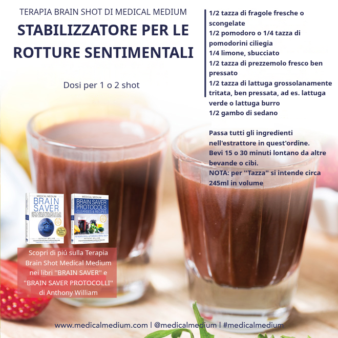 Brain Shot Relationship Breakups Stabilizer con fragole, pomodoro, limone, prezzemolo, lattuga e sedano