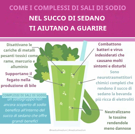 Bicchiere di succo di sedano fresco, ricco di sali cluster di sodio benefici