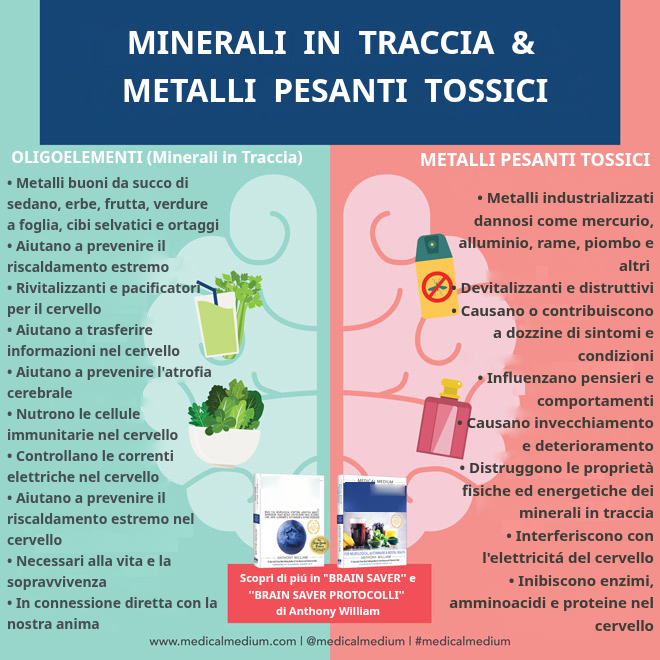 Minerali traccia benefici a confronto con i metalli pesanti tossici dannosi per la salute