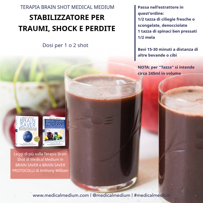 Ingredienti del Trauma, Shock & Loss Stabilizer: ciliegie, spinaci e mela per il brain shot